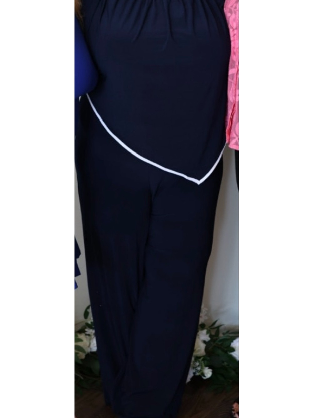 Navy Wide-Leg Jumpsuit with White Contrast Trim
